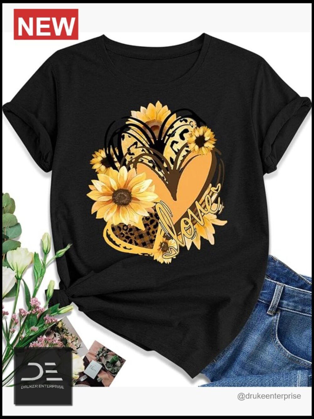 Women's Sunflower Graphic Tee Short Sleeve Vintage T-Shirt Cute